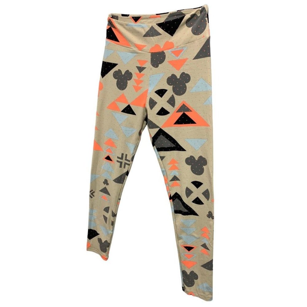 One Size LulaRoe Women's Mickey Geometric Leggings Tan Coral Triangles